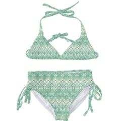 Boho Biscay Green Pattern Kids  Classic Bikini Set by SpinnyChairDesigns