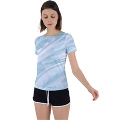 Light Blue Feathered Texture Back Circle Cutout Sports Tee by SpinnyChairDesigns