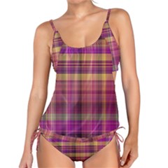 Magenta Gold Madras Plaid Tankini Set by SpinnyChairDesigns