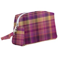 Magenta Gold Madras Plaid Wristlet Pouch Bag (large) by SpinnyChairDesigns