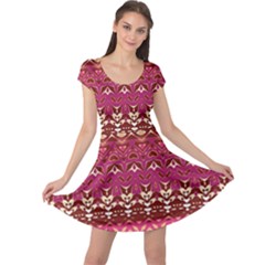 Boho Fuschia And Gold Pattern Cap Sleeve Dress by SpinnyChairDesigns