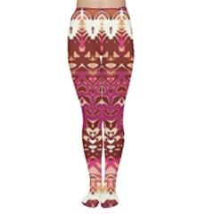 Boho Fuschia And Gold Pattern Tights by SpinnyChairDesigns