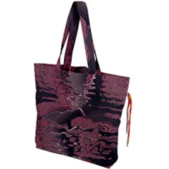 Red Black Abstract Art Drawstring Tote Bag by SpinnyChairDesigns