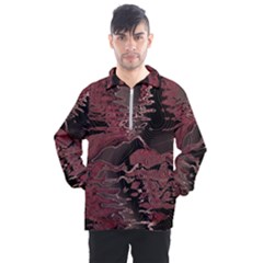 Red Black Abstract Art Men s Half Zip Pullover by SpinnyChairDesigns