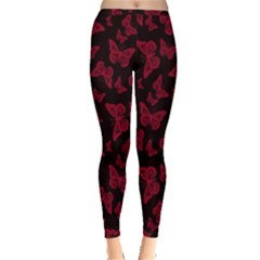 Red And Black Butterflies Inside Out Leggings by SpinnyChairDesigns