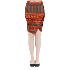 Boho Aztec Rust Orange Color Stripes Midi Wrap Pencil Skirt by SpinnyChairDesigns