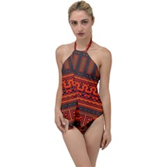 Boho Aztec Rust Orange Color Stripes Go With The Flow One Piece Swimsuit by SpinnyChairDesigns