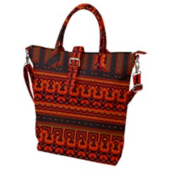 Boho Aztec Rust Orange Color Stripes Buckle Top Tote Bag by SpinnyChairDesigns