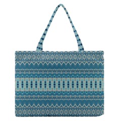 Boho Blue Teal Striped Zipper Medium Tote Bag by SpinnyChairDesigns