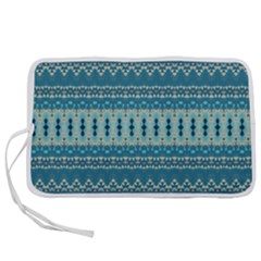 Boho Blue Teal Striped Pen Storage Case (l) by SpinnyChairDesigns