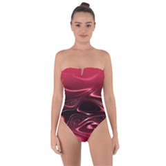 Crimson Red Black Swirl Tie Back One Piece Swimsuit by SpinnyChairDesigns