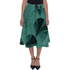 Biscay Green Black Spirals Perfect Length Midi Skirt by SpinnyChairDesigns