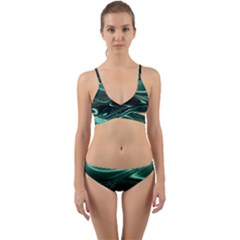 Biscay Green Black Swirls Wrap Around Bikini Set by SpinnyChairDesigns