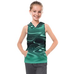 Biscay Green Black Swirls Kids  Sleeveless Hoodie by SpinnyChairDesigns