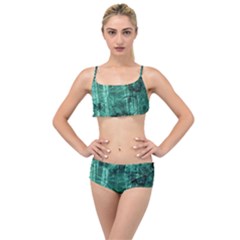 Biscay Green Black Textured Layered Top Bikini Set