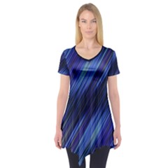 Indigo And Black Stripes Short Sleeve Tunic  by SpinnyChairDesigns