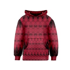 Boho Red Black Pattern Kids  Pullover Hoodie by SpinnyChairDesigns