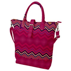 Boho Aztec Stripes Rose Pink Buckle Top Tote Bag by SpinnyChairDesigns