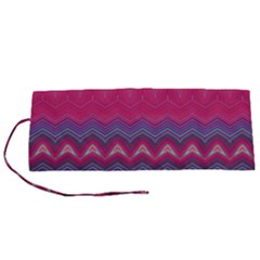 Magenta Blue Stripes Roll Up Canvas Pencil Holder (s) by SpinnyChairDesigns