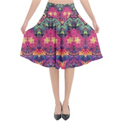 Boho Colorful Pattern Flared Midi Skirt by SpinnyChairDesigns