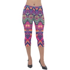 Boho Colorful Pattern Lightweight Velour Capri Leggings  by SpinnyChairDesigns