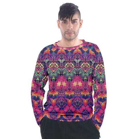 Boho Colorful Pattern Men s Long Sleeve Raglan Tee by SpinnyChairDesigns