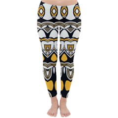 Boho Black White Yellow Classic Winter Leggings by SpinnyChairDesigns