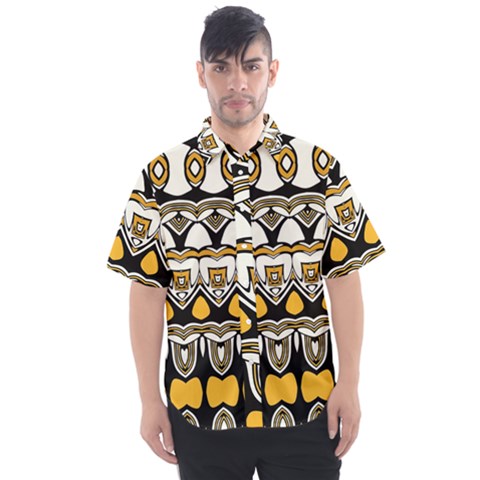 Boho Black White Yellow Men s Short Sleeve Shirt by SpinnyChairDesigns