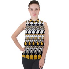 Boho Black White Yellow Mock Neck Chiffon Sleeveless Top by SpinnyChairDesigns