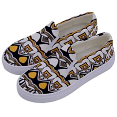 Boho Black White Yellow Kids  Canvas Slip Ons by SpinnyChairDesigns