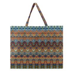 Boho Earth Colors Pattern Zipper Large Tote Bag by SpinnyChairDesigns