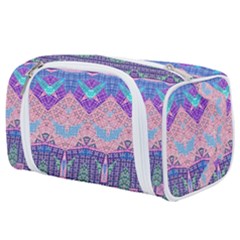 Boho Patchwork Violet Pink Green Toiletries Pouch by SpinnyChairDesigns