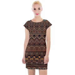 Boho Brown Gold Cap Sleeve Bodycon Dress by SpinnyChairDesigns