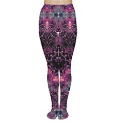 Boho Magenta Black Pattern Tights by SpinnyChairDesigns