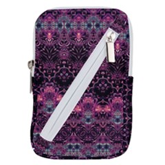 Boho Magenta Black Pattern Belt Pouch Bag (large) by SpinnyChairDesigns