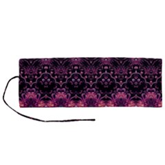 Boho Magenta Black Pattern Roll Up Canvas Pencil Holder (m) by SpinnyChairDesigns