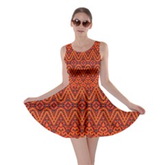 Boho Rust Orange Brown Pattern Skater Dress by SpinnyChairDesigns