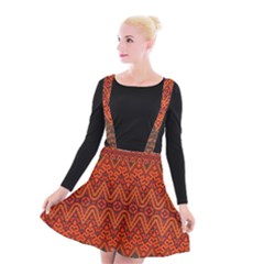 Boho Rust Orange Brown Pattern Suspender Skater Skirt by SpinnyChairDesigns