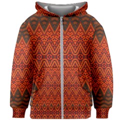 Boho Rust Orange Brown Pattern Kids  Zipper Hoodie Without Drawstring by SpinnyChairDesigns