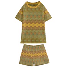 Boho Old Gold Pattern Kids  Swim Tee And Shorts Set by SpinnyChairDesigns