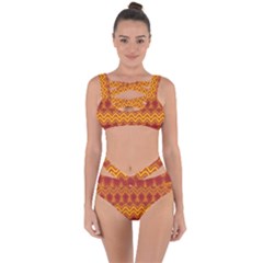 Boho Red Gold Pattern Bandaged Up Bikini Set  by SpinnyChairDesigns