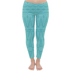 Boho Teal Pattern Classic Winter Leggings by SpinnyChairDesigns