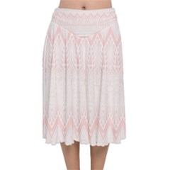 Boho Pastel Pink Pattern Velvet Flared Midi Skirt by SpinnyChairDesigns