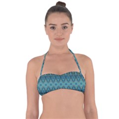 Boho Teal Blue Pattern Halter Bandeau Bikini Top by SpinnyChairDesigns