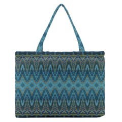 Boho Teal Blue Pattern Zipper Medium Tote Bag by SpinnyChairDesigns