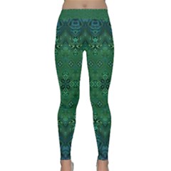 Boho Emerald Green And Blue  Classic Yoga Leggings by SpinnyChairDesigns