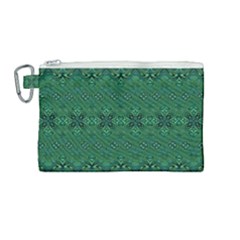 Boho Emerald Green And Blue  Canvas Cosmetic Bag (medium) by SpinnyChairDesigns