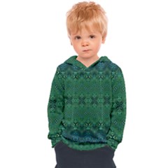 Boho Emerald Green And Blue  Kids  Overhead Hoodie by SpinnyChairDesigns