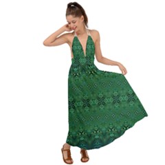 Boho Emerald Green And Blue  Backless Maxi Beach Dress by SpinnyChairDesigns