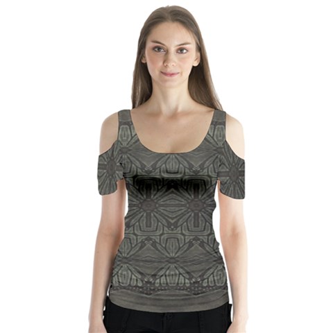 Boho Antique Bronze Pattern Butterfly Sleeve Cutout Tee  by SpinnyChairDesigns